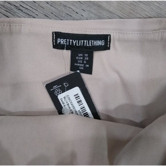 ‼️🎉[B321] NWT Pretty Little Thing Beige Stretch Woven Panel Midi Dress, Size 6 - Picture 2 of 2